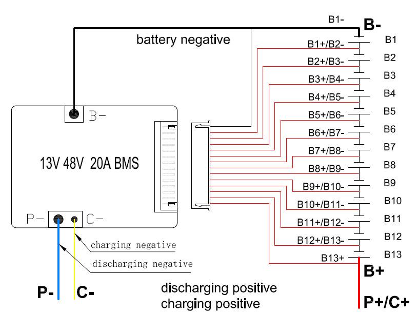 BMS Li-ion 13S 20A Wiring